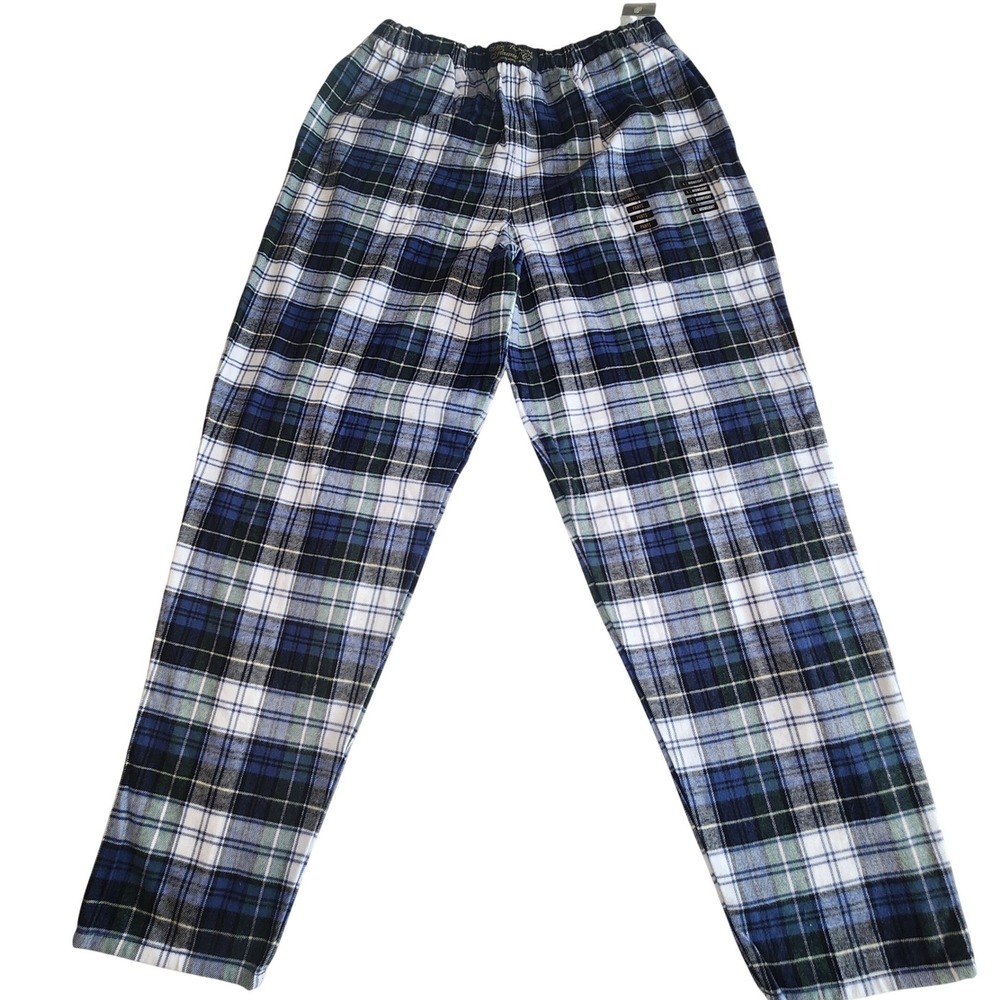 VERMONT FLANNEL CO. Pajama Pants Mens Large Blue White Plaid Straight Leg NEW